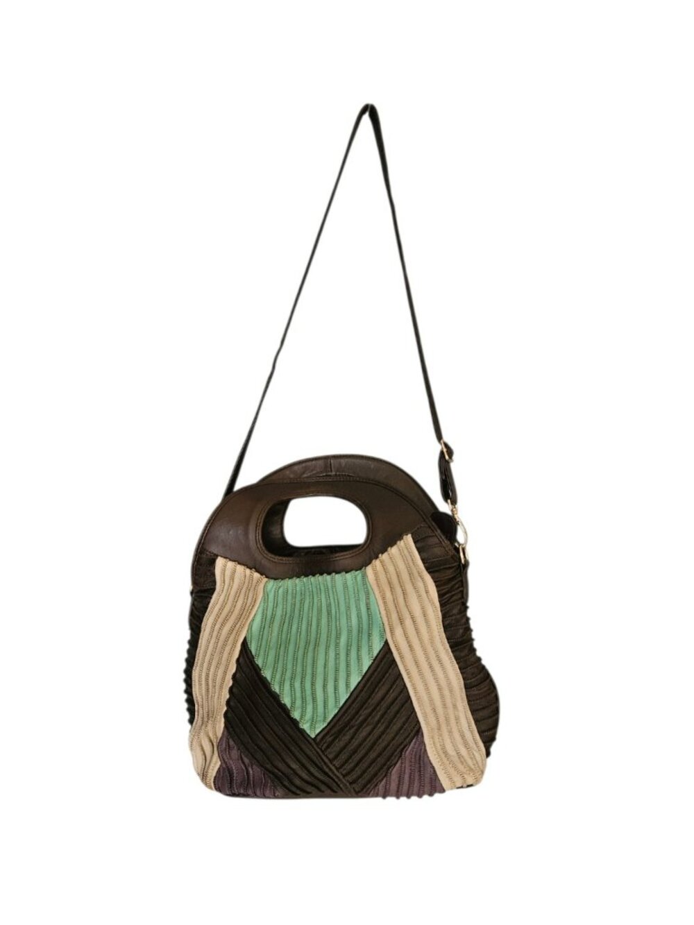 David & Scott Leather Patchwork Crossbody Shoulder Bag Mirror Charm Brown